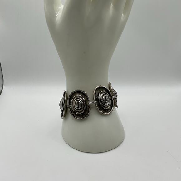 Vintage Seraglio Silver Tone Bracelet 6–7.5” • Egyptian/Middle Eastern Motif - Picture 5 of 14